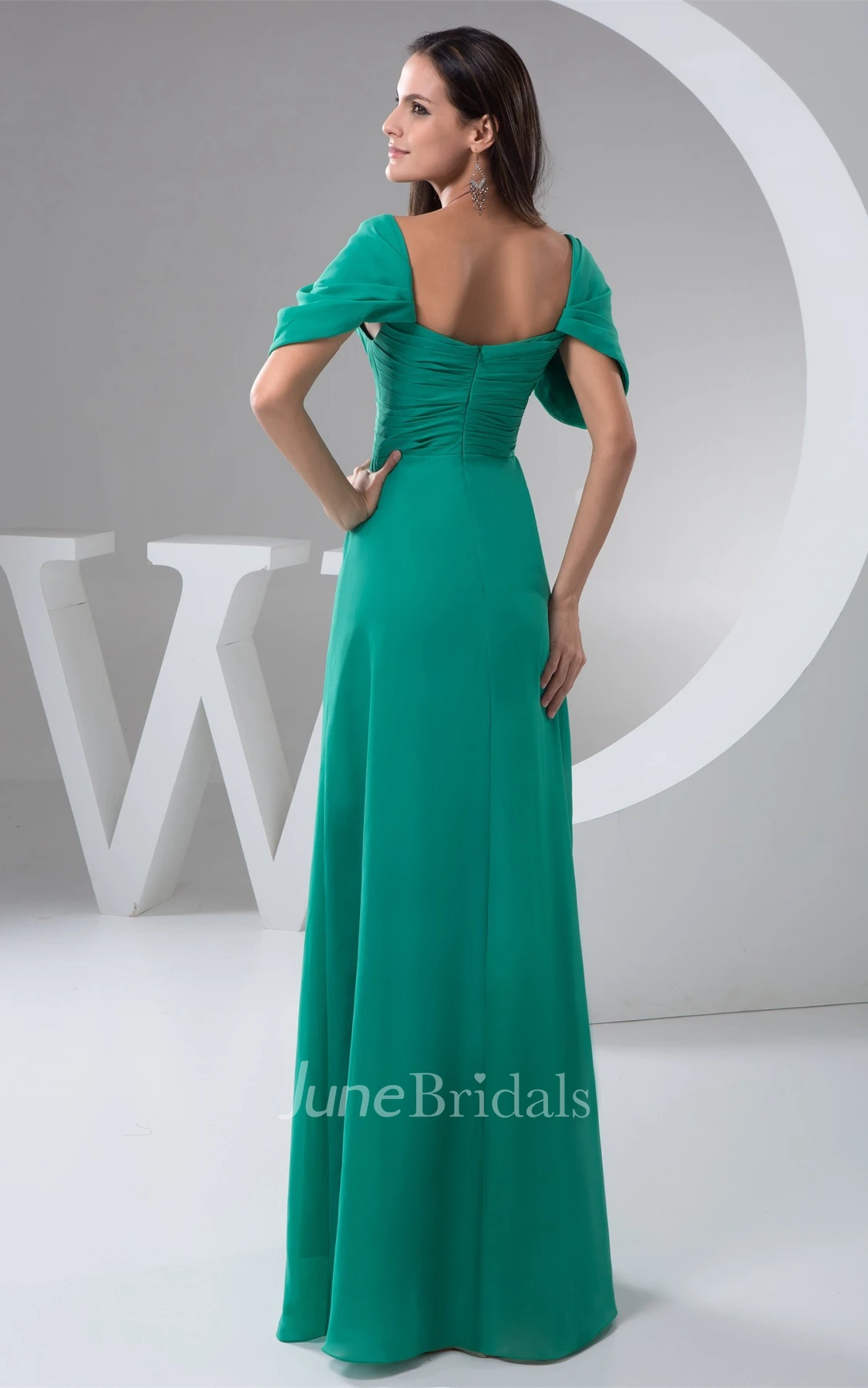 Short-Sleeve Chiffon Criss-Cross Dress with Pleats and Draping