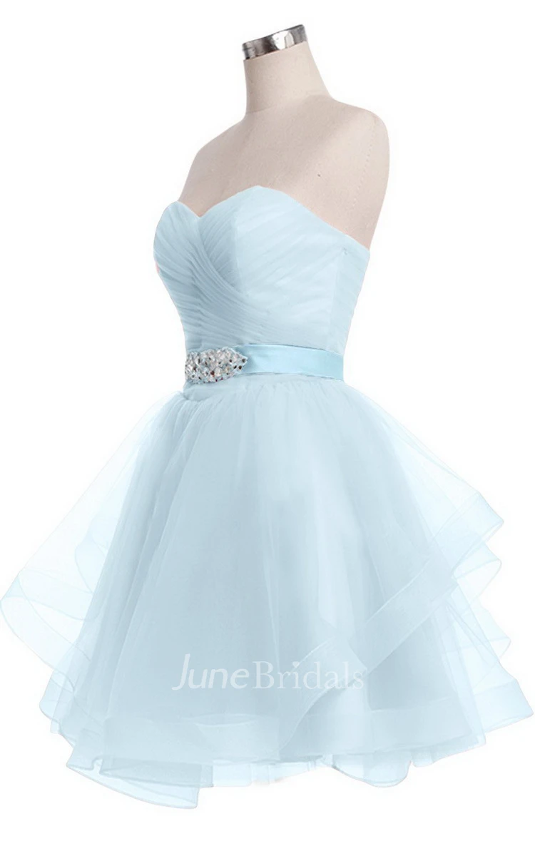 Sweetheart A-line Mini Dress With Pearled Waist