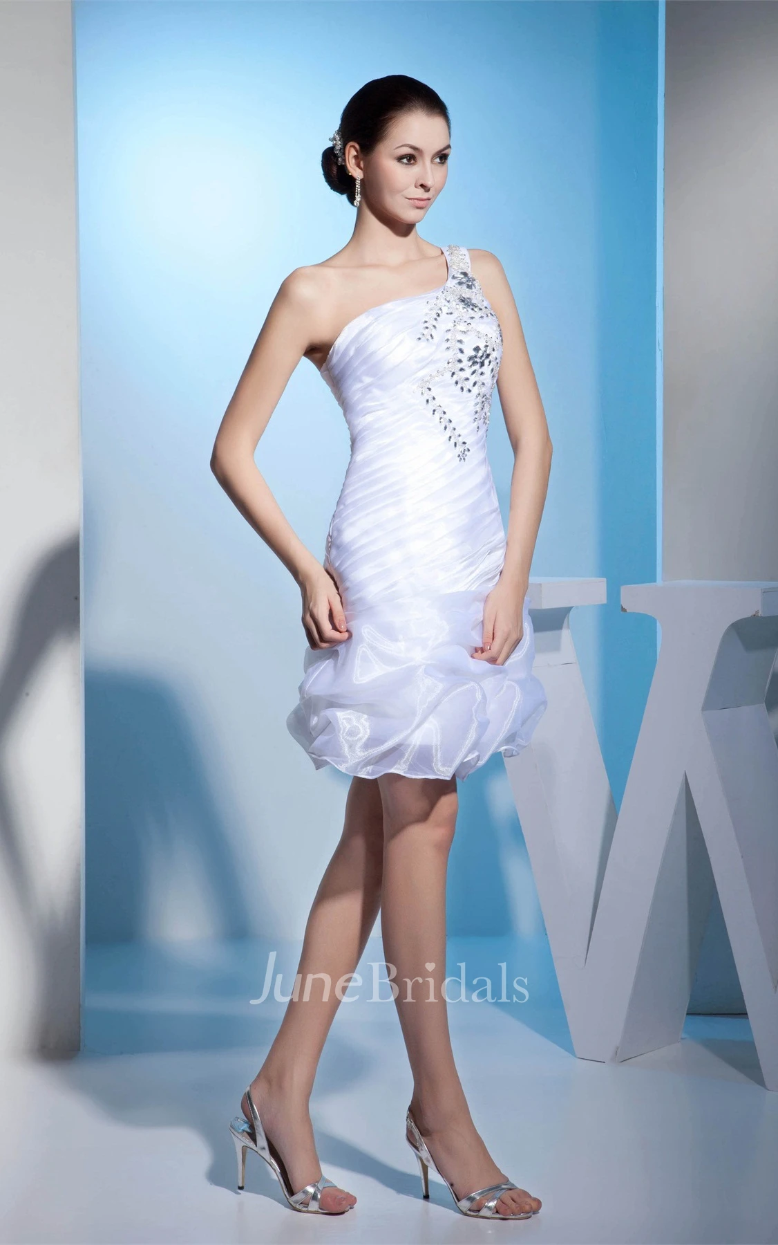 One-Shoulder Wrinkled Mini Dress with Pick Up and Stress