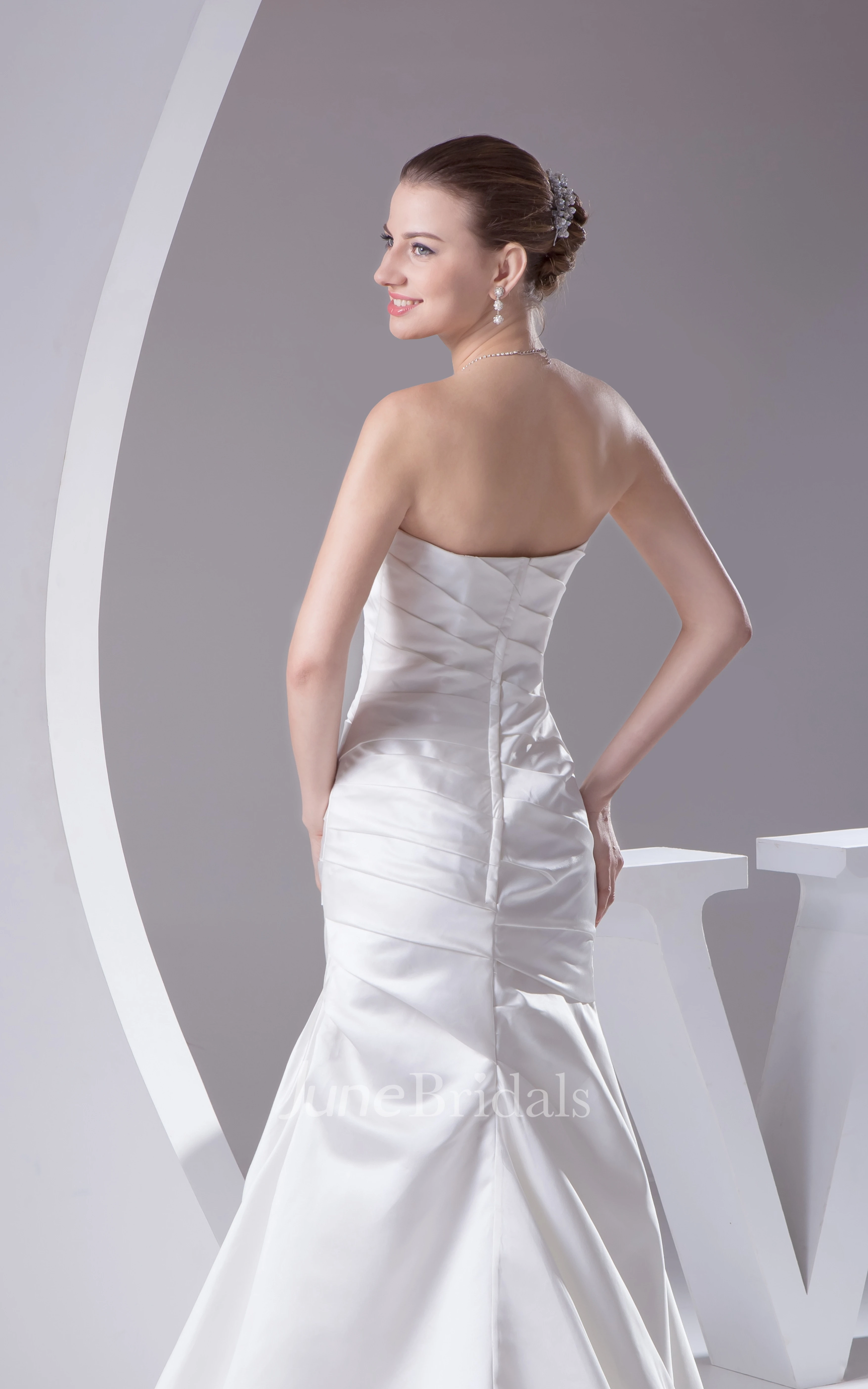 Strapless Satin Long Dress With Side Draping