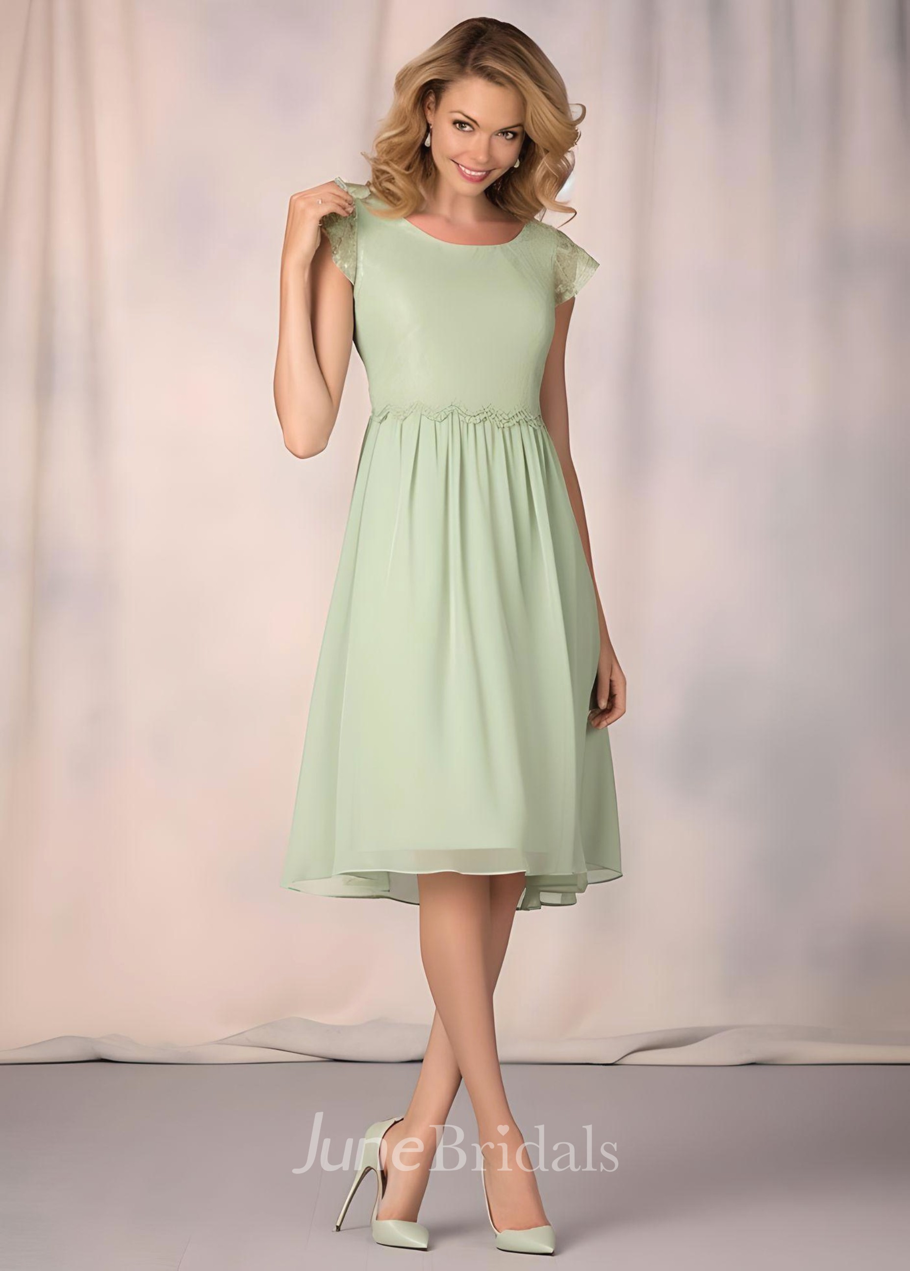 Sage Green a Line Knee Length Dress