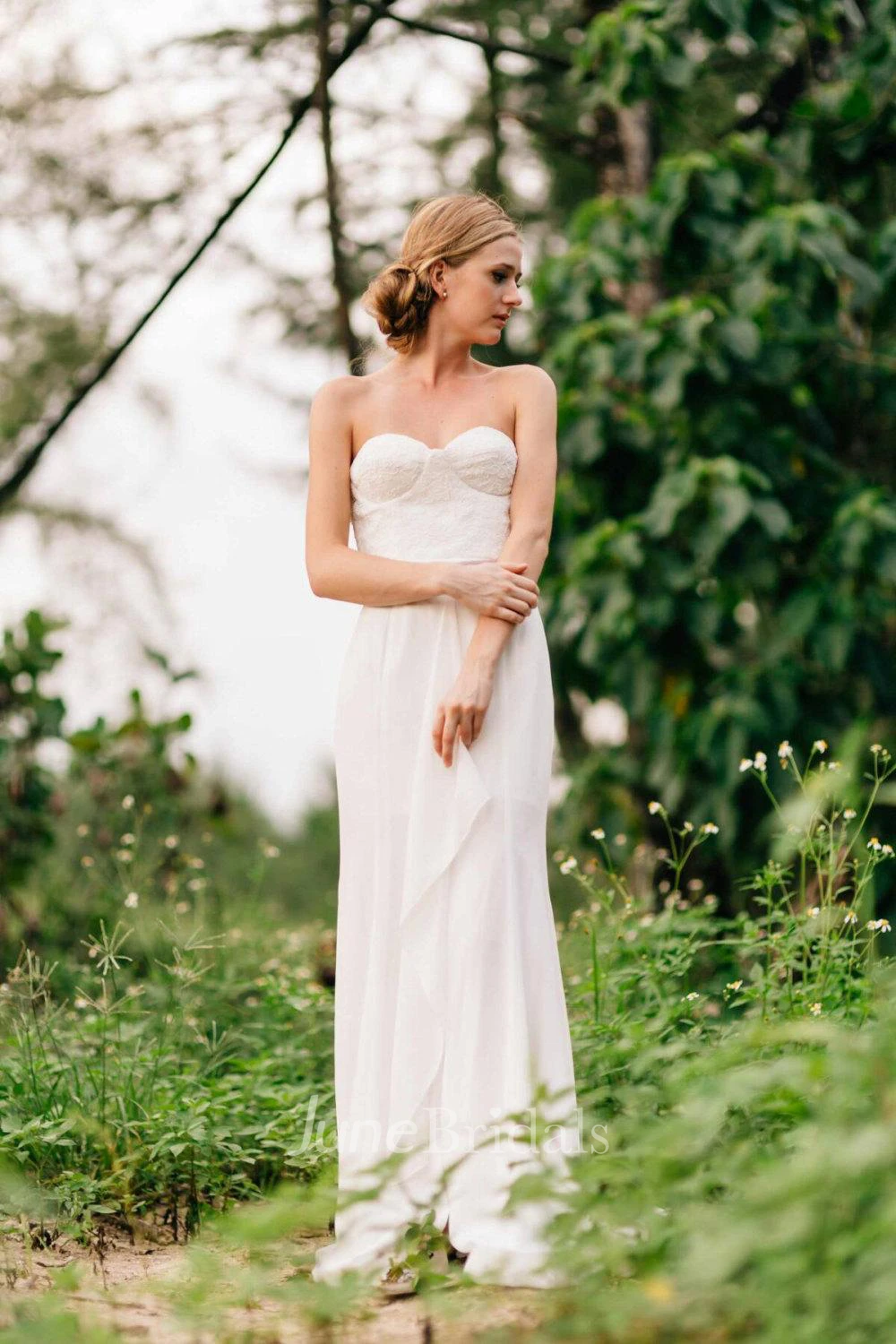 Convertible Sweetheart A-Line Chiffon Wedding Dress With Lace Corset