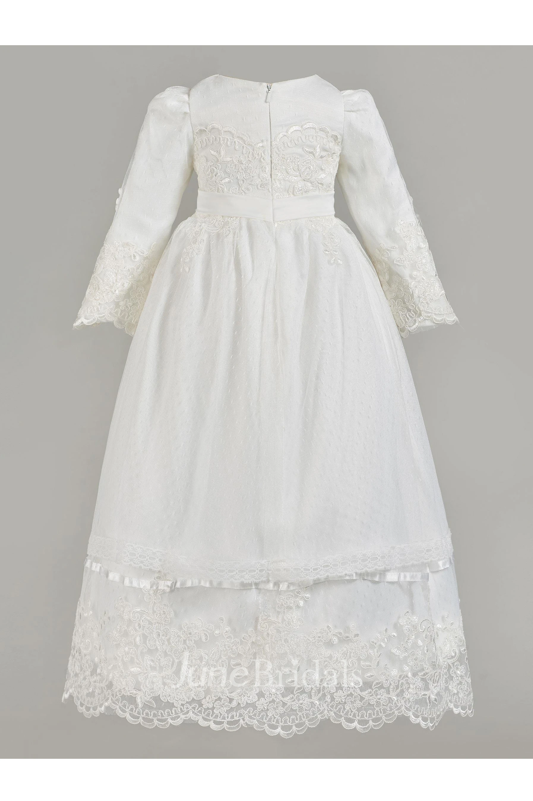 Modest Long Sleeve Christening Dress With Zipper Back