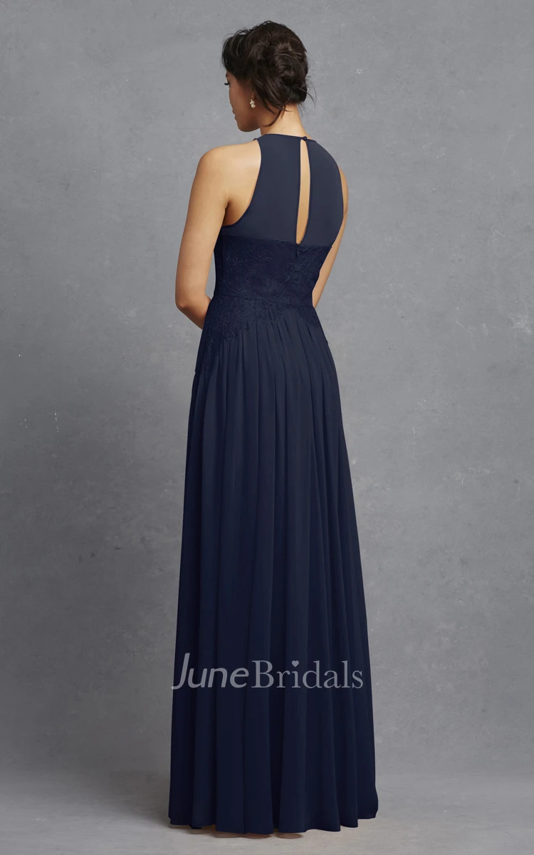 Sleeveless Long-Chiffon Dress With Lace Appliques