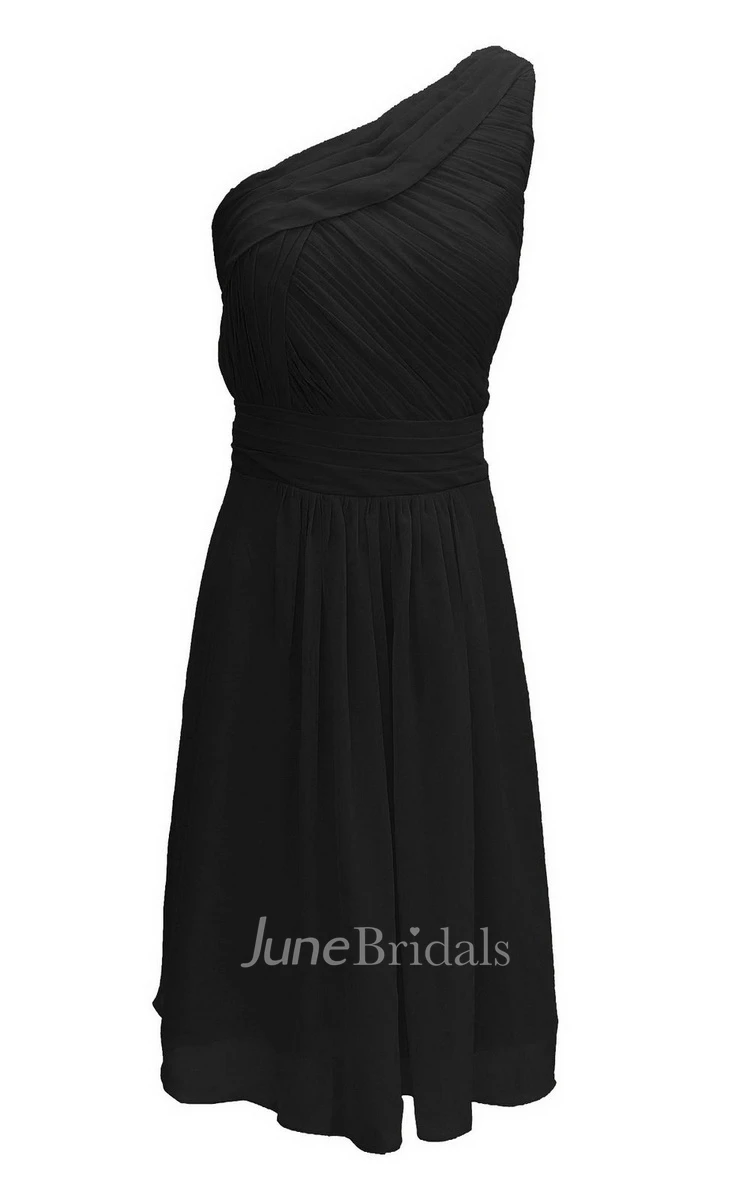 One-shoulder Ruched Chiffon A-line Short Dress With Band