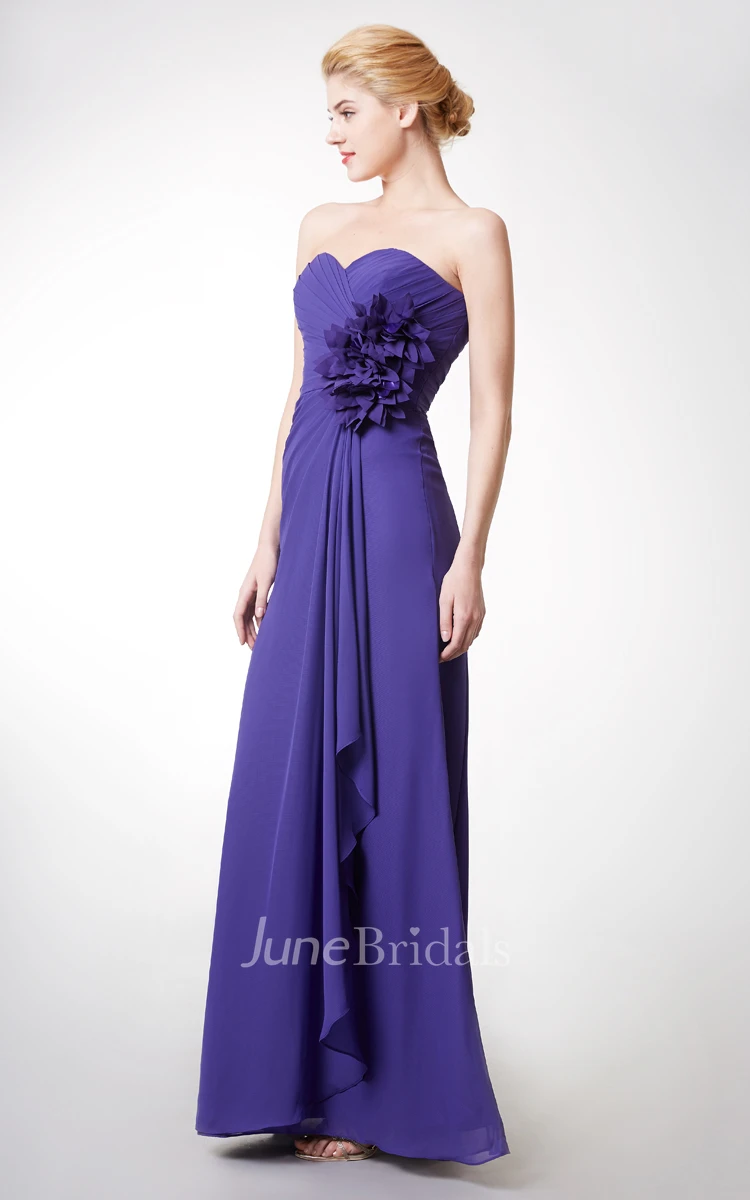 Front-draped Long Chiffon Gown With 3D Flowers