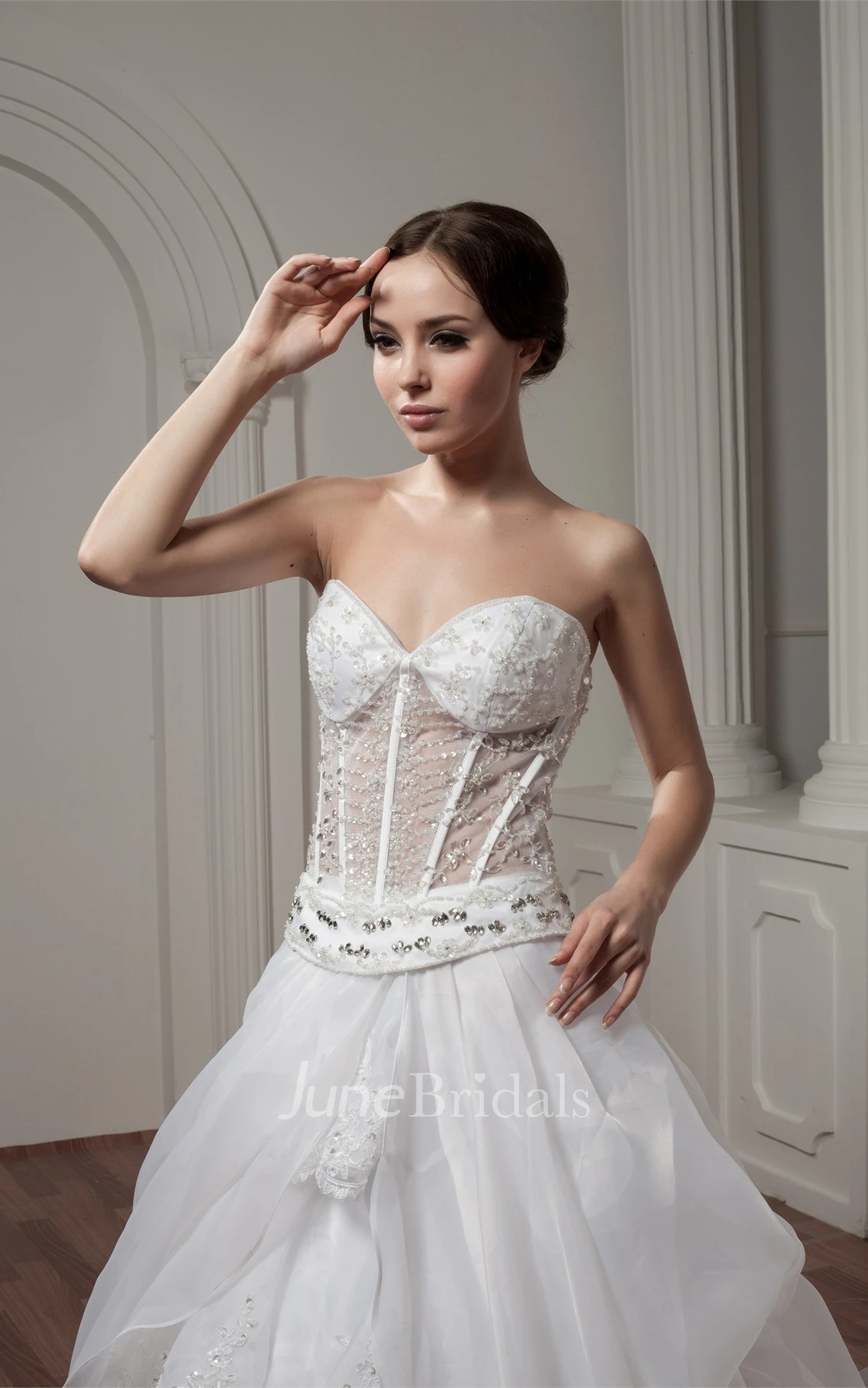 Sweetheart Illusion A-Line Dress with Appliques and Tiers