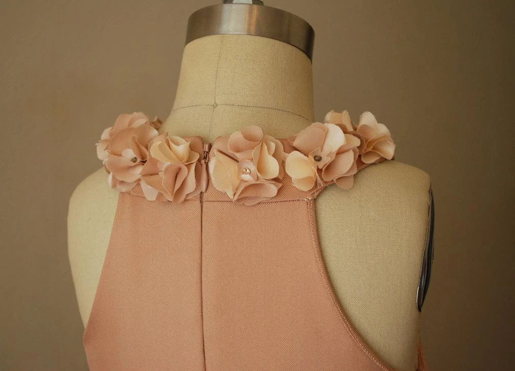 Pink Bubble Dress With Chiffon Flower Neck