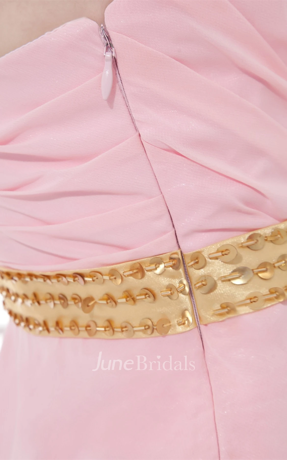 pastel ankle-length chiffon dress with sequined straps