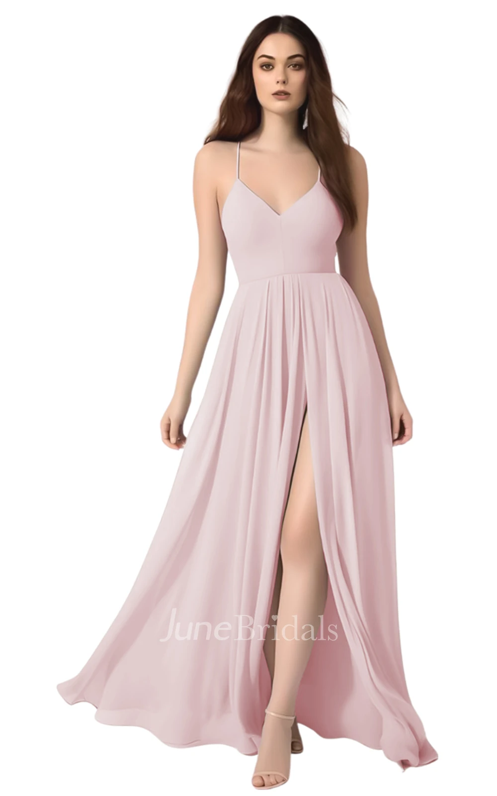 Sexy A-Line Spaghetti Chiffon Bridesmaid Dress with Split Front