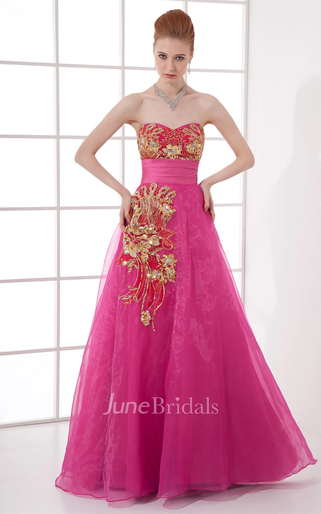 sweetheart maxi a-line dress with sequined embellishment