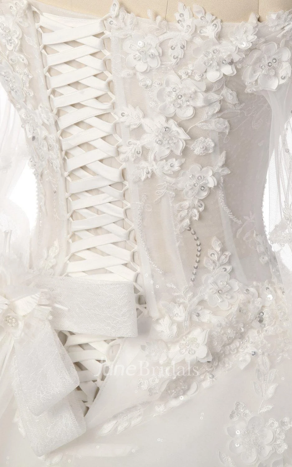 Ball Gown Illusion Long Sleeve Off-The-Shoulder Dress With Appliques