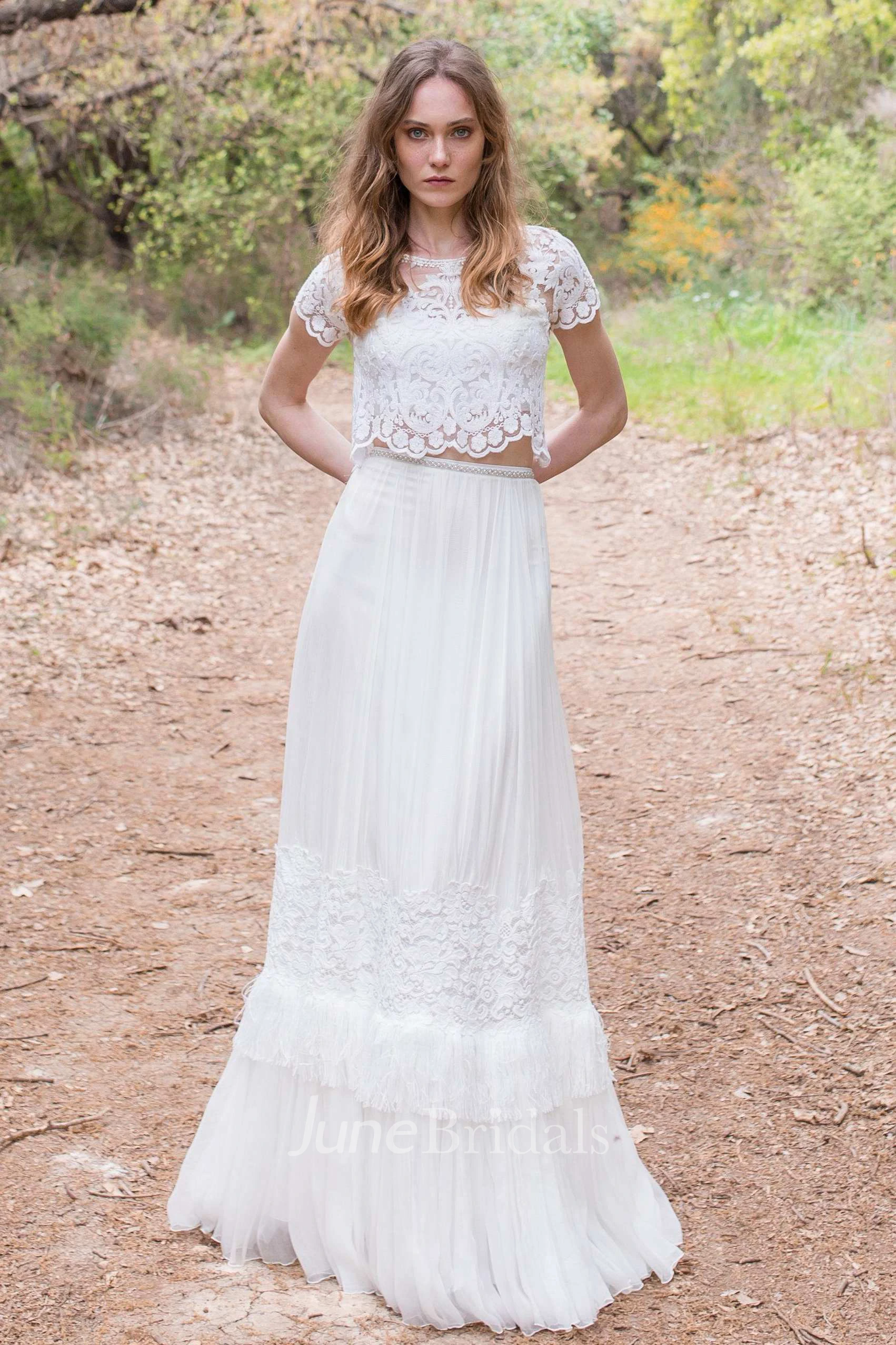 Chiffon Sequins Beaded Lace Wedding Dress