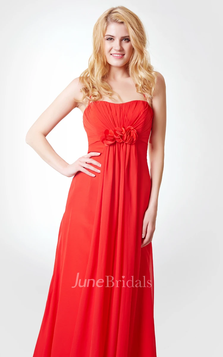 A-line Ruched Long Chiffon Dress With Spaghetti Straps