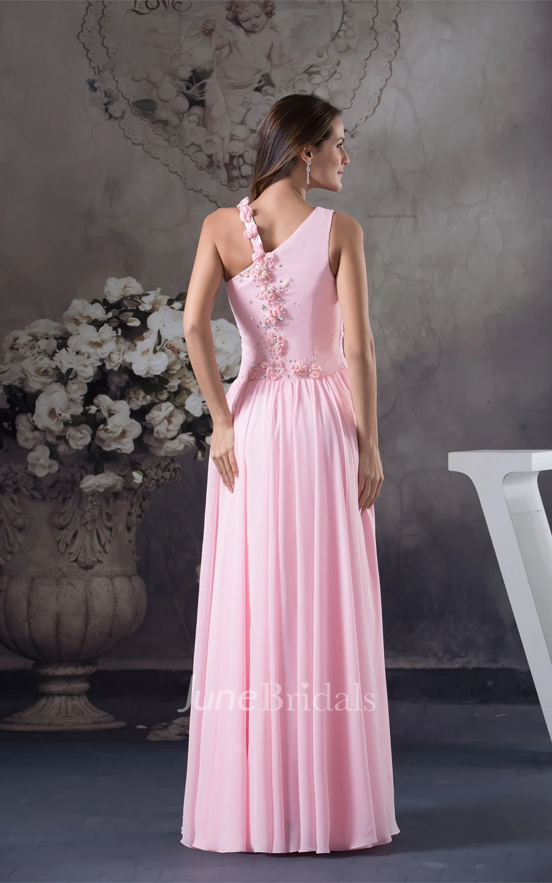 Pastel Sleeveless Ruched Chiffon Maxi Dress with Flower and Stress