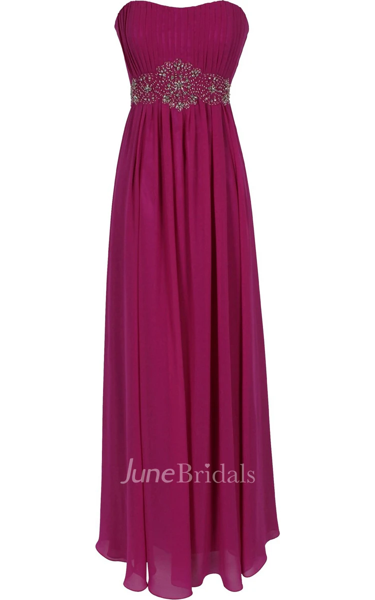 Strapless Ruffle Chiffon Dress With Beading