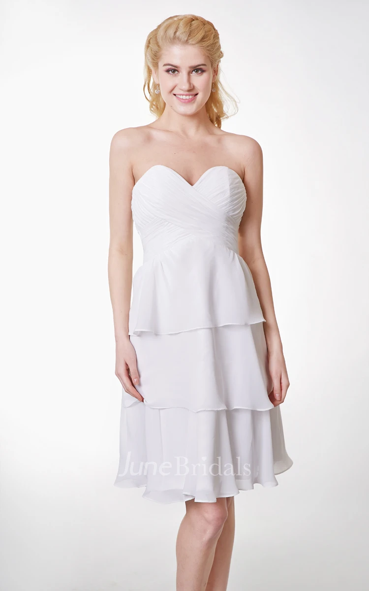 Simple Sweetheart Knee Length Chiffon Dress With Layers