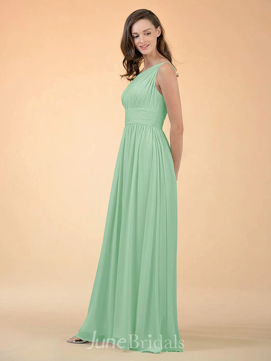 Adorable A Line One-shoulder Chiffon Sleeveless Bridesmaid Dress
