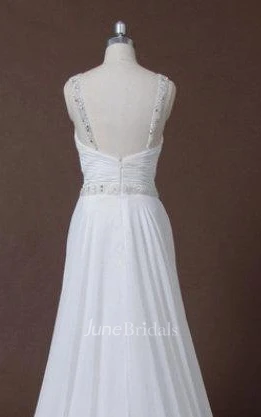 A-Line Strapped Sweetheart Chiffon Satin Dress With Pleats Beading