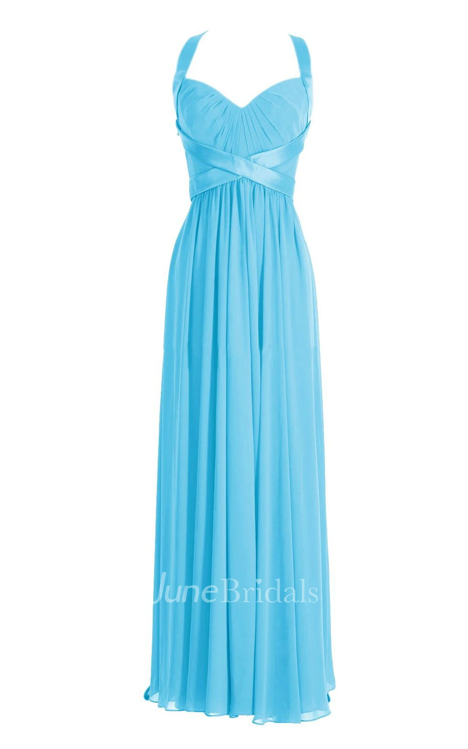 Sleeveless Ruched Bodice Long Pleated Chiffon Dress
