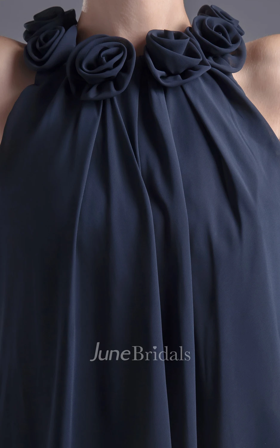 Gossamery Short Chiffon Pleated Dress With Floral Neckline