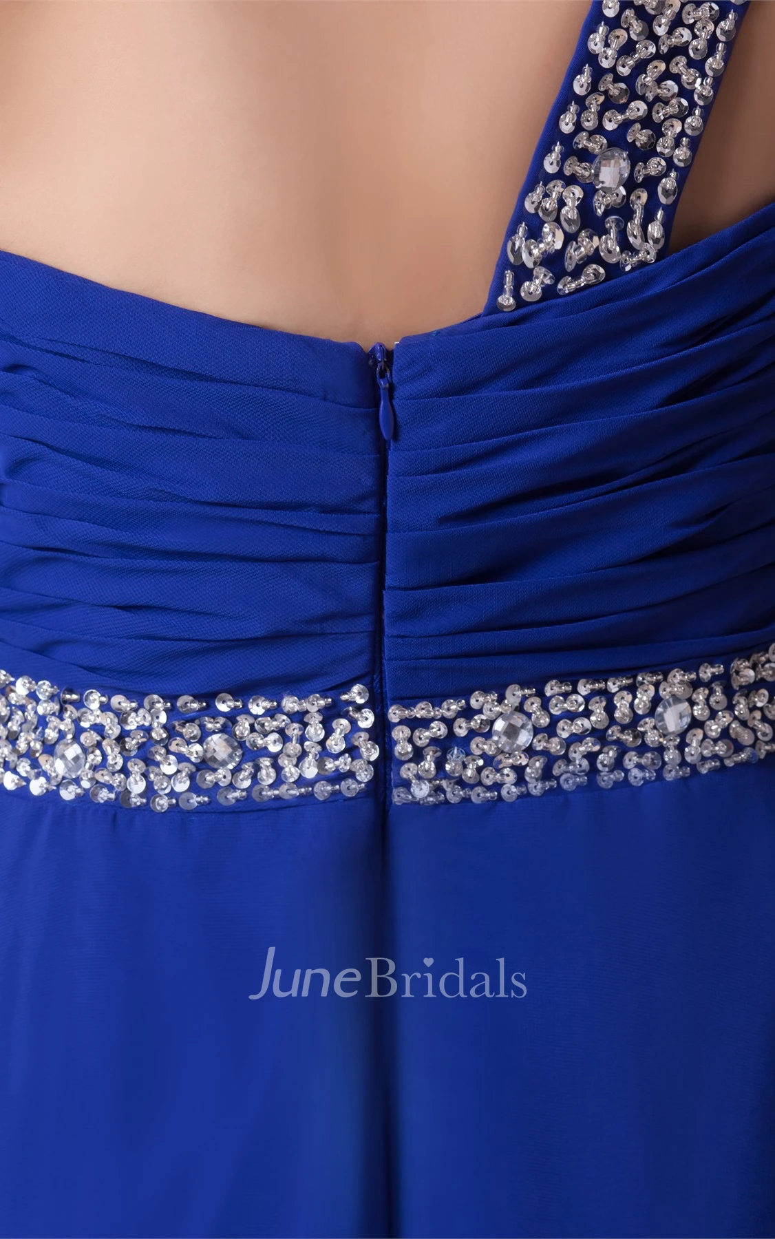 one-shoulder floor-length chiffon dress with strass