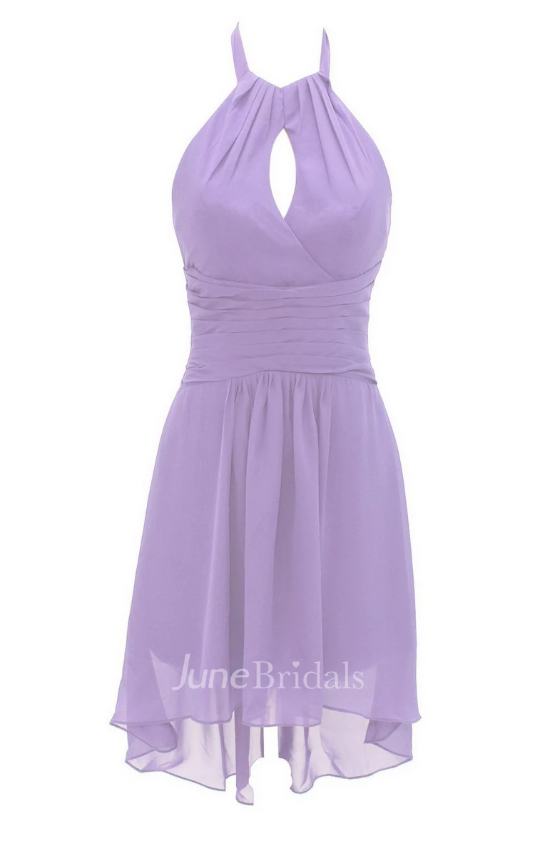 Asymmetrical Halter Notched Chiffon Short Dress