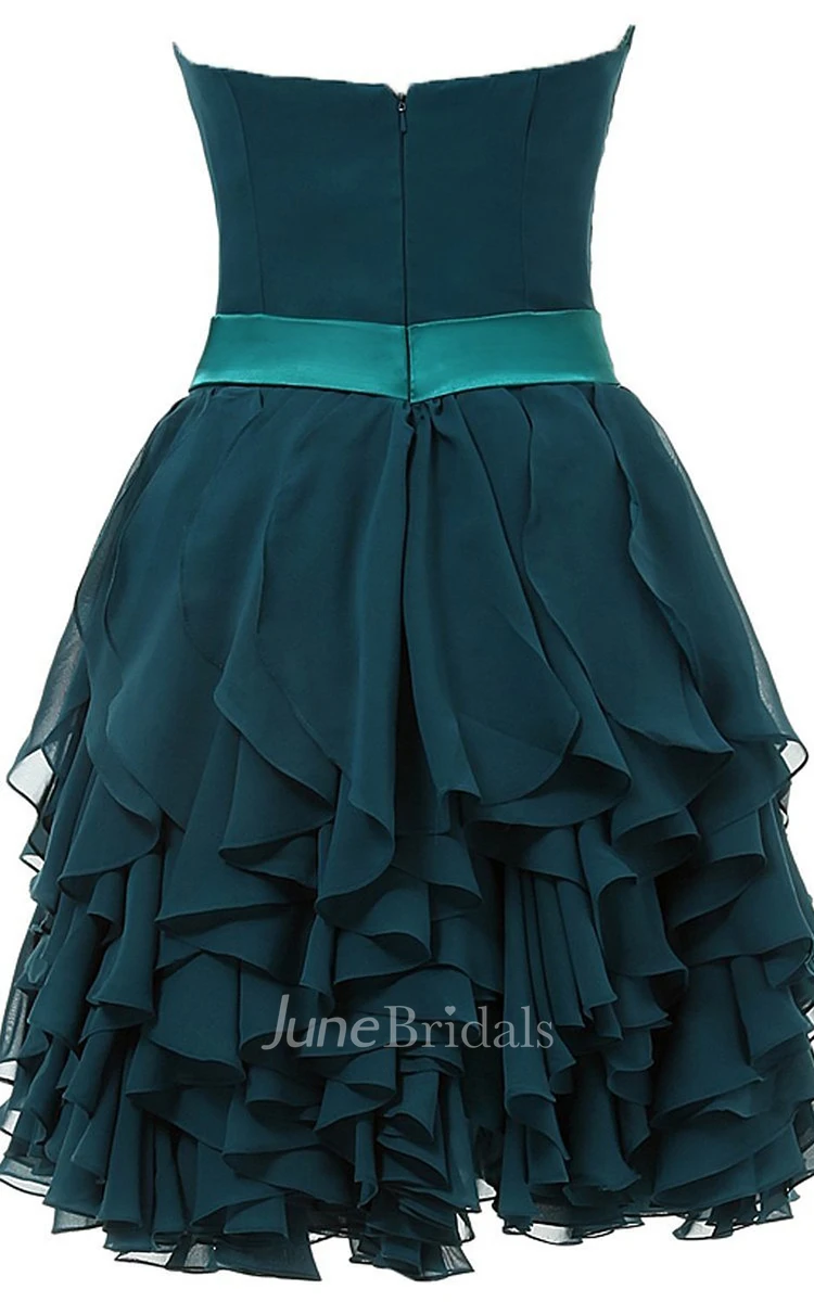 Sweetheart Ruffled Short Dress With Beaded Flower