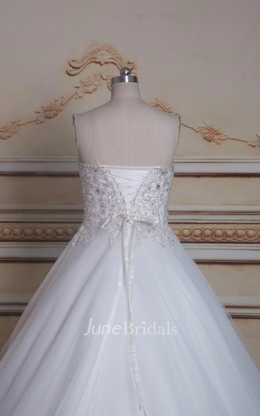 Ball Gown Sweetheart Chapel Train Tulle Lace Organza Satin Dress With Beading