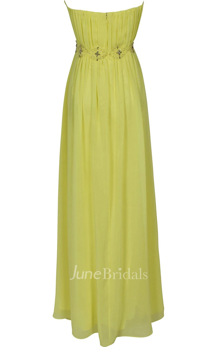 Strapless Ruffle Chiffon Dress With Beading