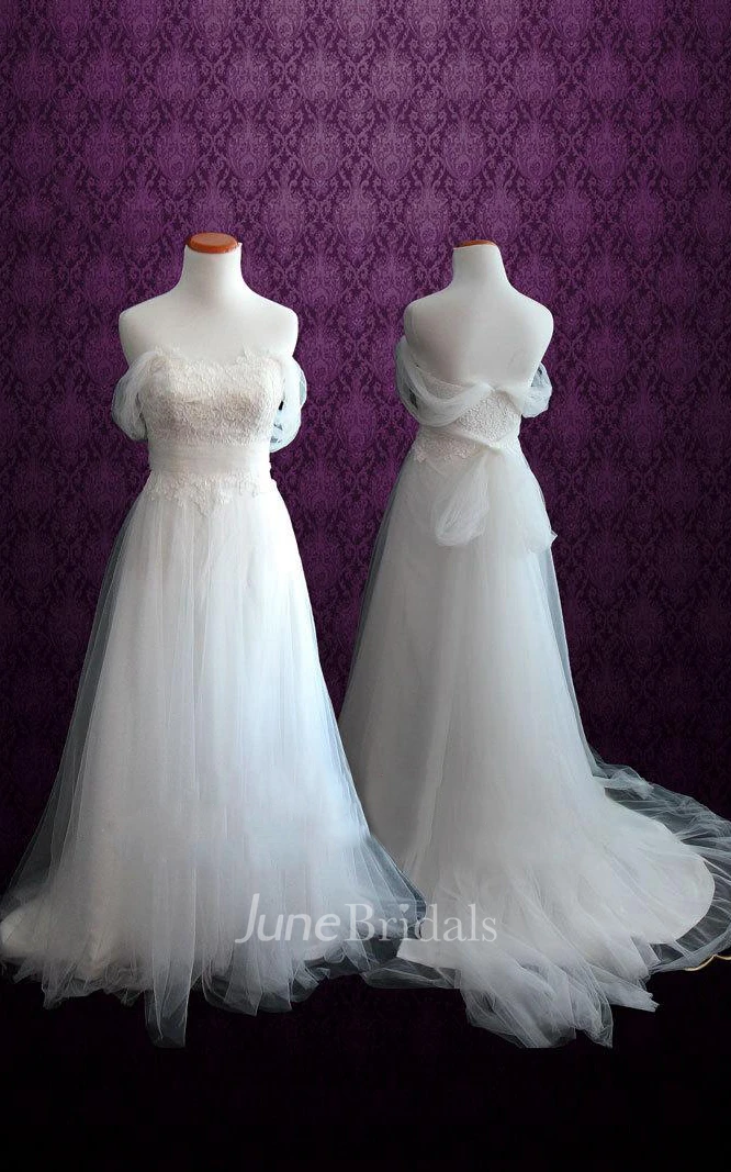 Off-The-Shoulder Strapped Tulle Lace Weddig Dress
