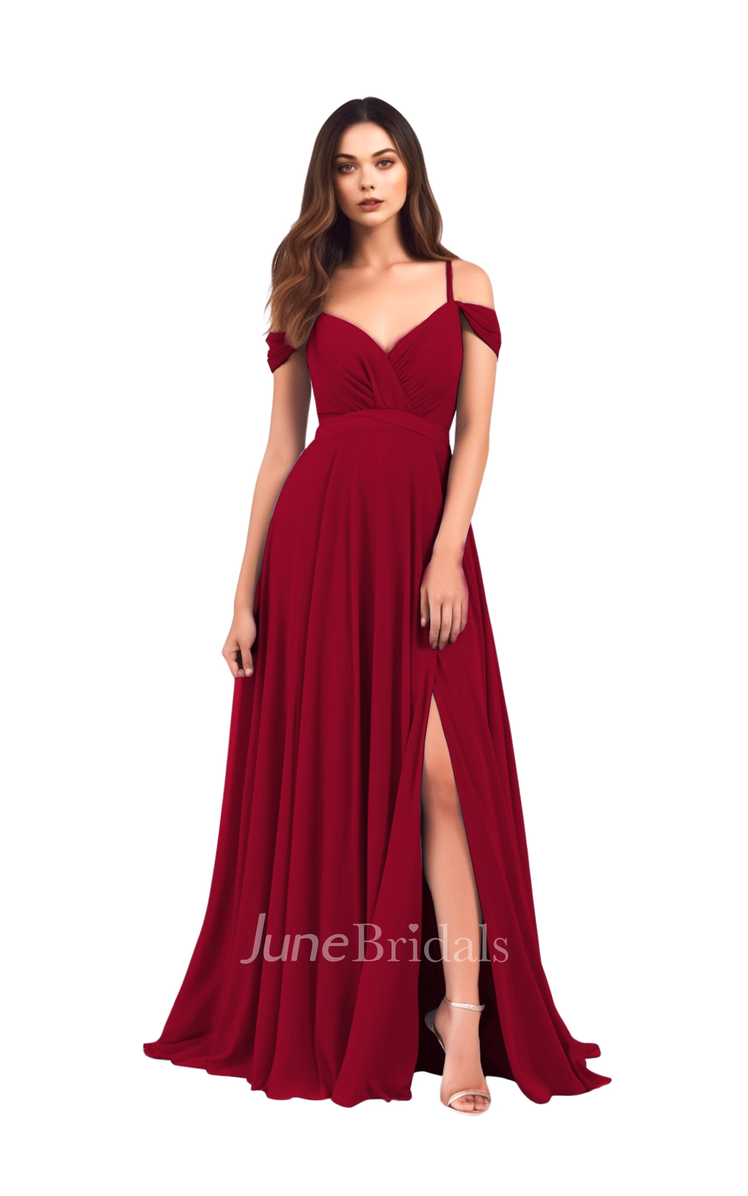 Bohemian A-Line Spaghetti Chiffon Bridesmaid Dress with Split Front