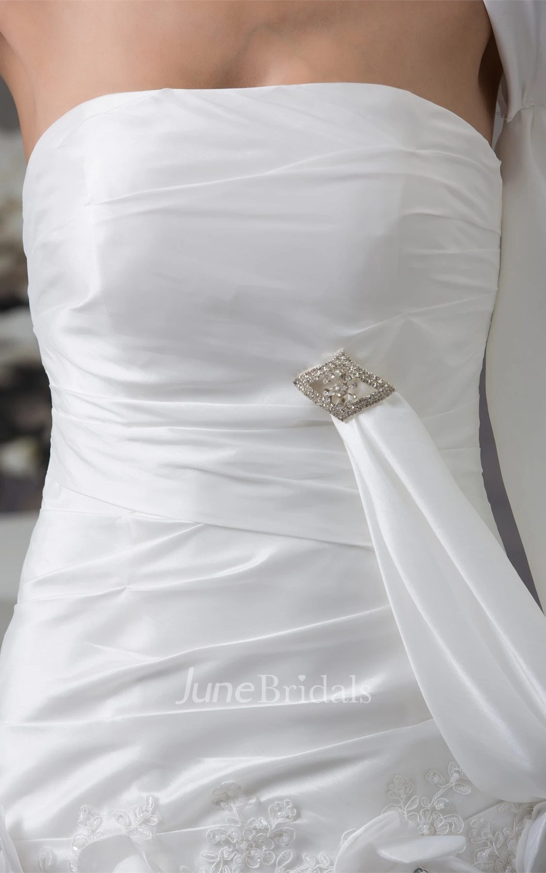 Strapless Pick-Up A-Line Gown with Flower and Broach