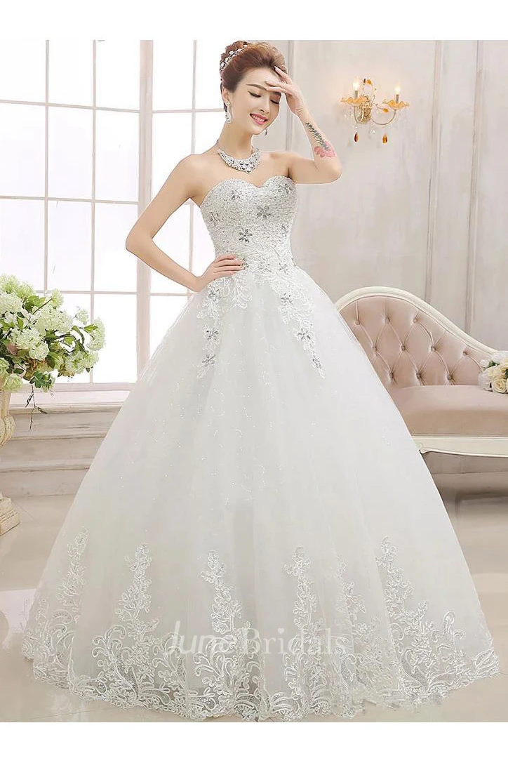 Glamorous Sweetheart Ball Gown Wedding Dreses Lace Tulle With Crystal