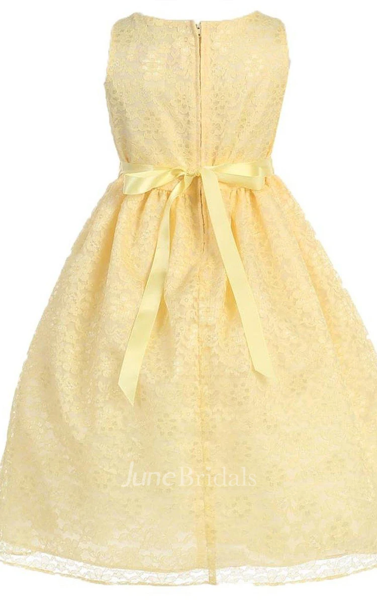 Sleeveless Scoop-neck A-line Lace Dress With Flower