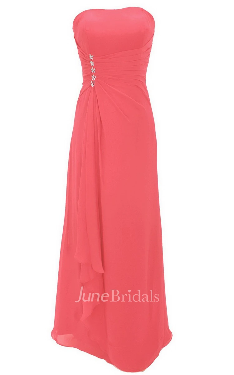 Strapless Tiered Chiffon Dress With Draping and Beading