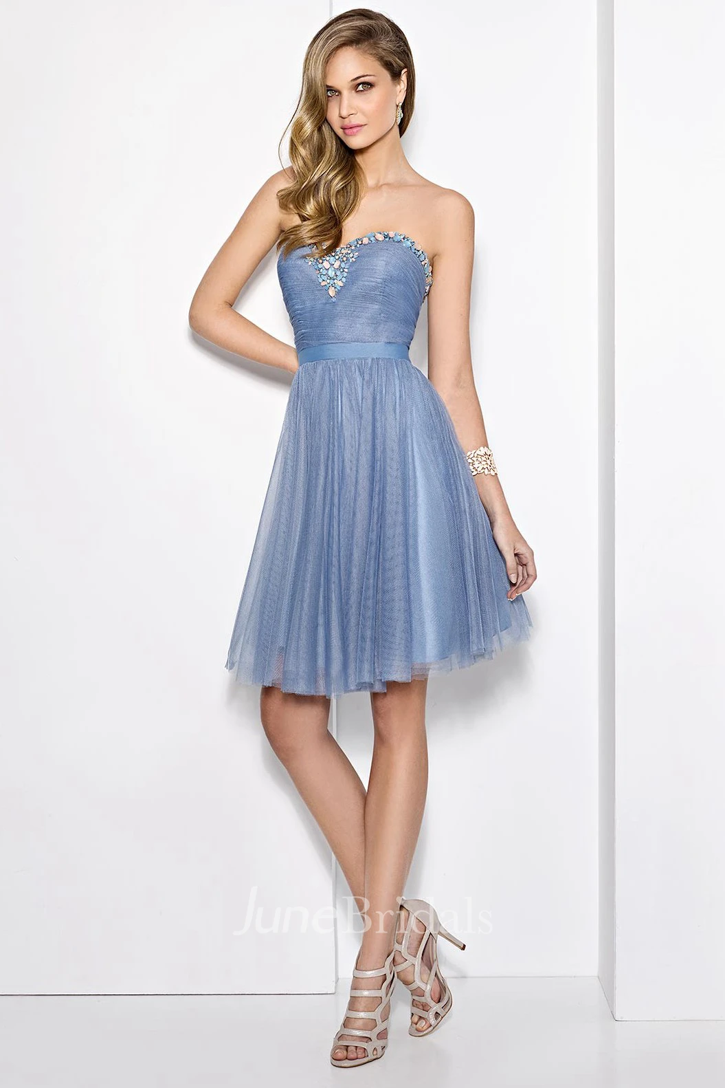 A-Line Mini Sweetheart Ruched Sleeveless Tulle Prom Dress With Beading And Pleats