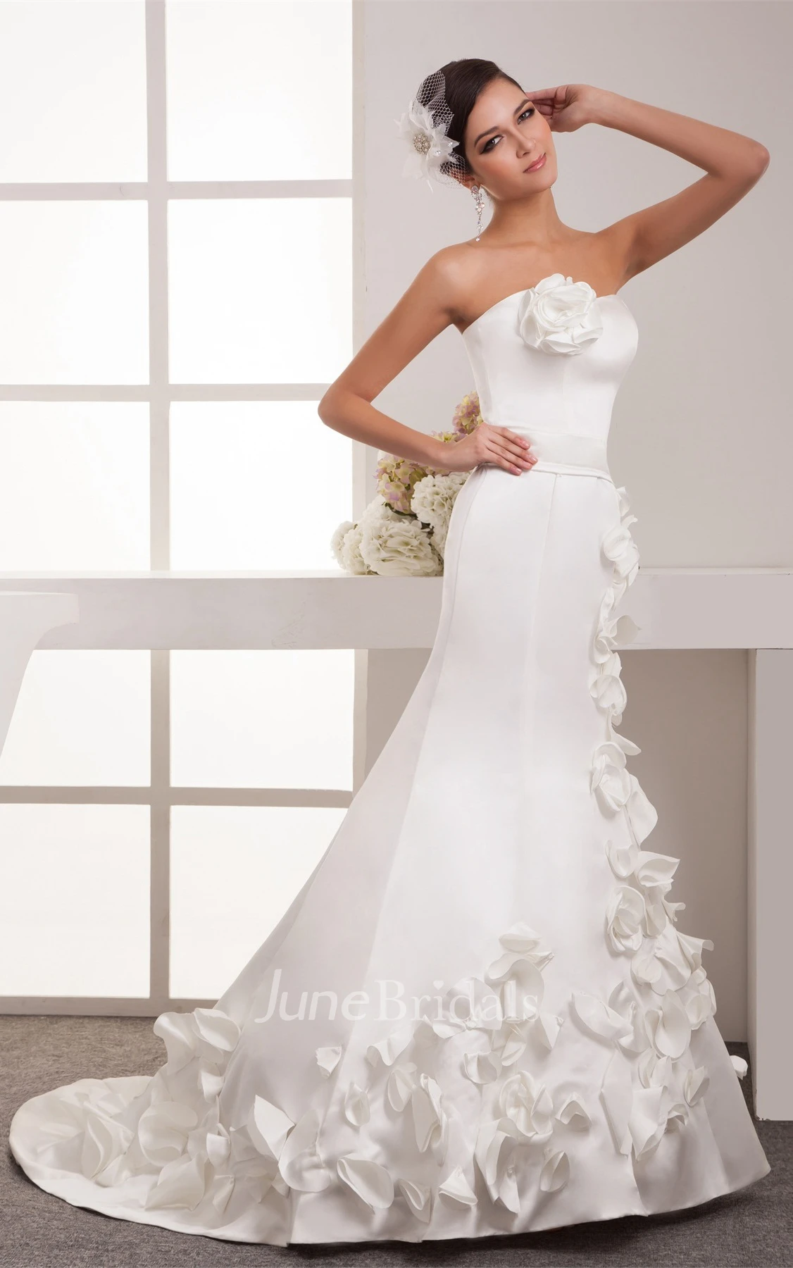 Strapless Satin Trumpet Gown with Floral Embellishment