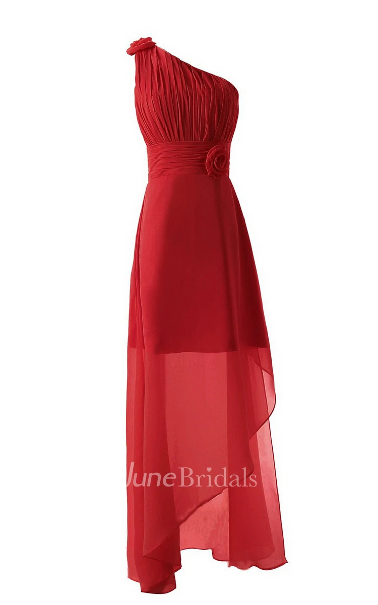 Asymmetrical One-shoulder Pleated A-line Gown With Flowers