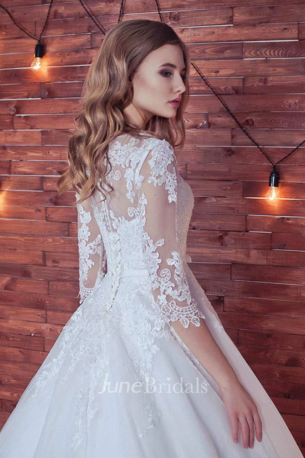 Ball Gown Long Sleeve Tulle Lace Warm Wedding Dress