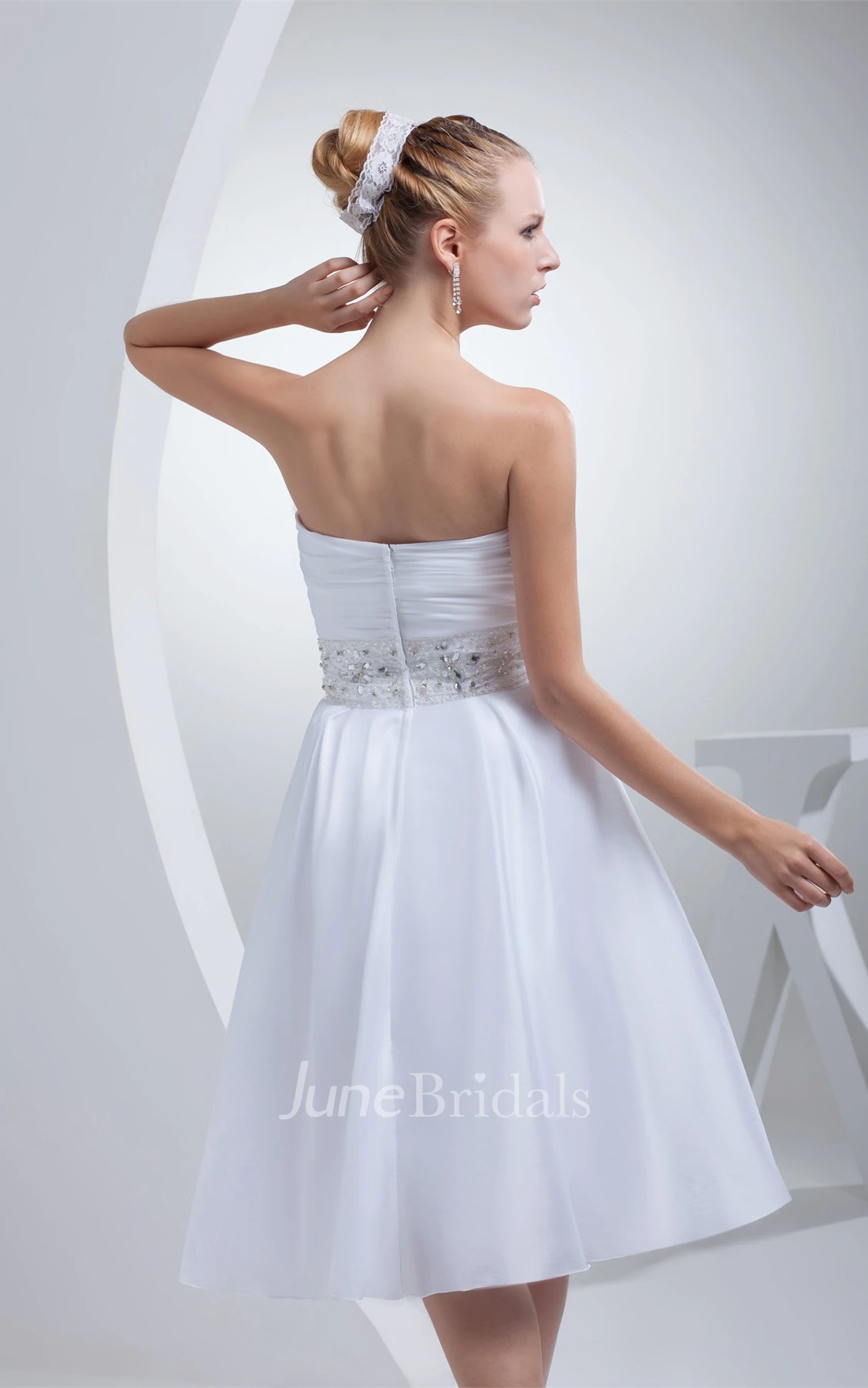 Sweetheart Tea-Length A-Line Dress with Ruching and Jeweled Waist