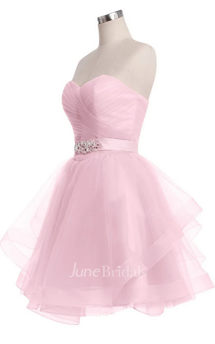 Sweetheart A-line Mini Dress With Pearled Waist