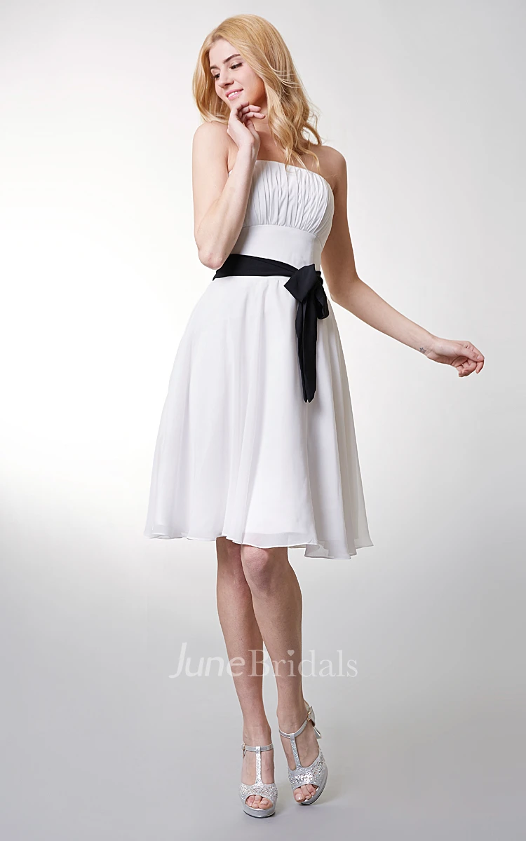 Strapless Empire Chiffon Short Bridesmaid Dress With Bow