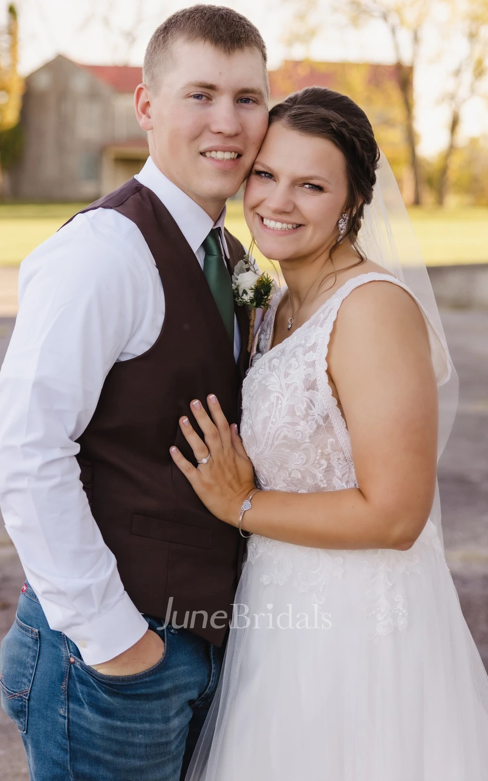 Tulle Plunging Neckline A-Line Simple Sexy Spring Wedding Dress With Low-V Back And Appliques