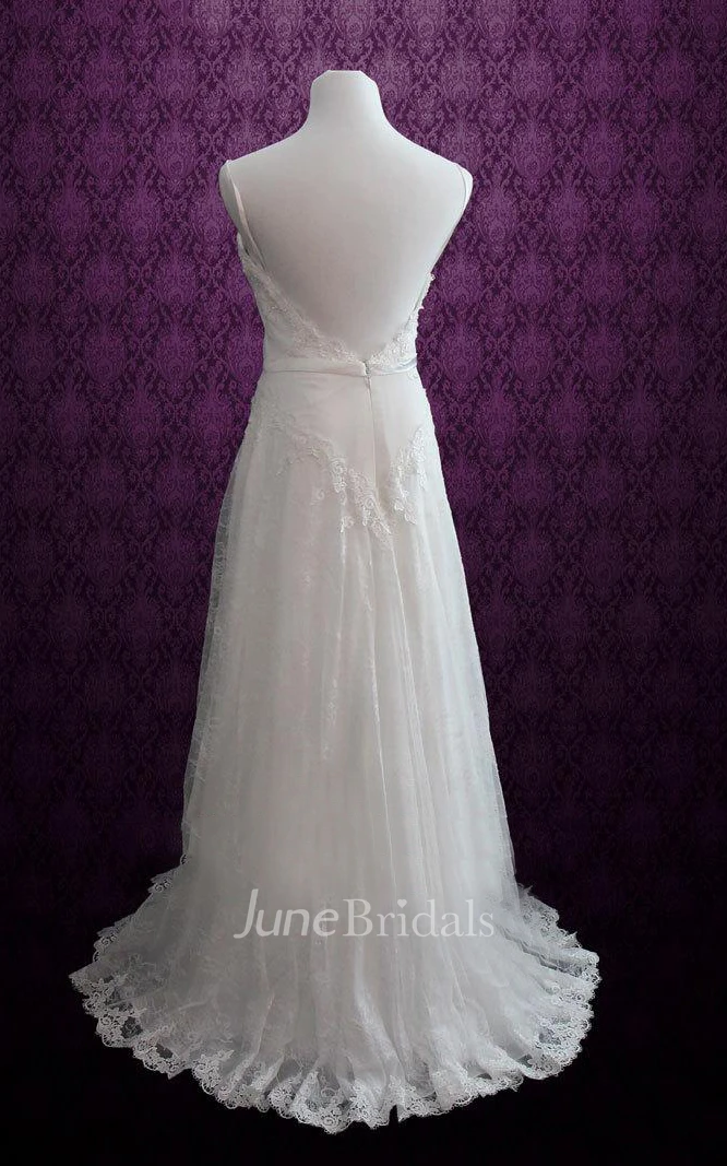 Sexy Spaghetti Straps Sweetheart Lace Dress With Sash And Open Back