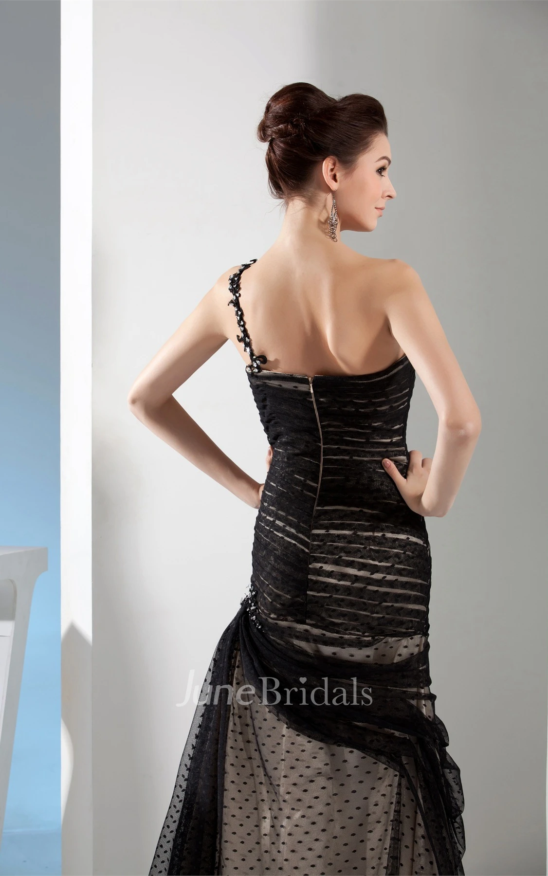 One-Shoulder Ruched Sheath Dress with Buckle and Beading