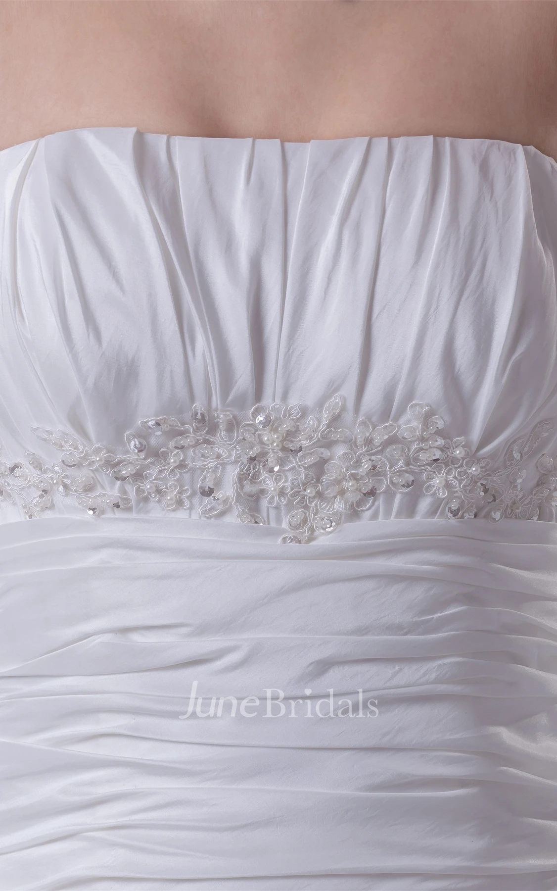 Strapless A-Line Ruched Gown with Cascading Ruffles and Cinched Waistband