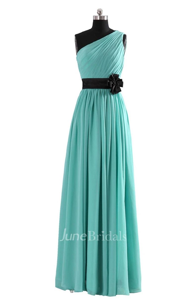 Elegant One-shoulder Chiffon A-line Dress With Floral Band