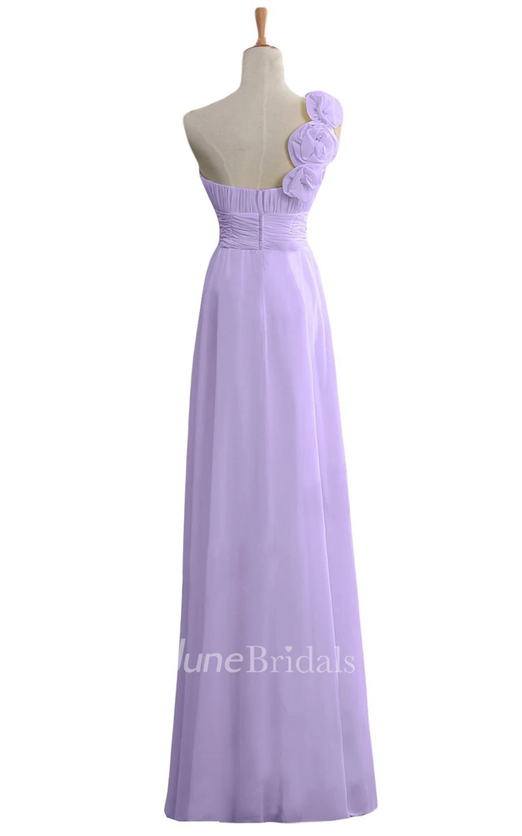 Floral One-shoulder Chiffon A-line Gown With Ruched Band