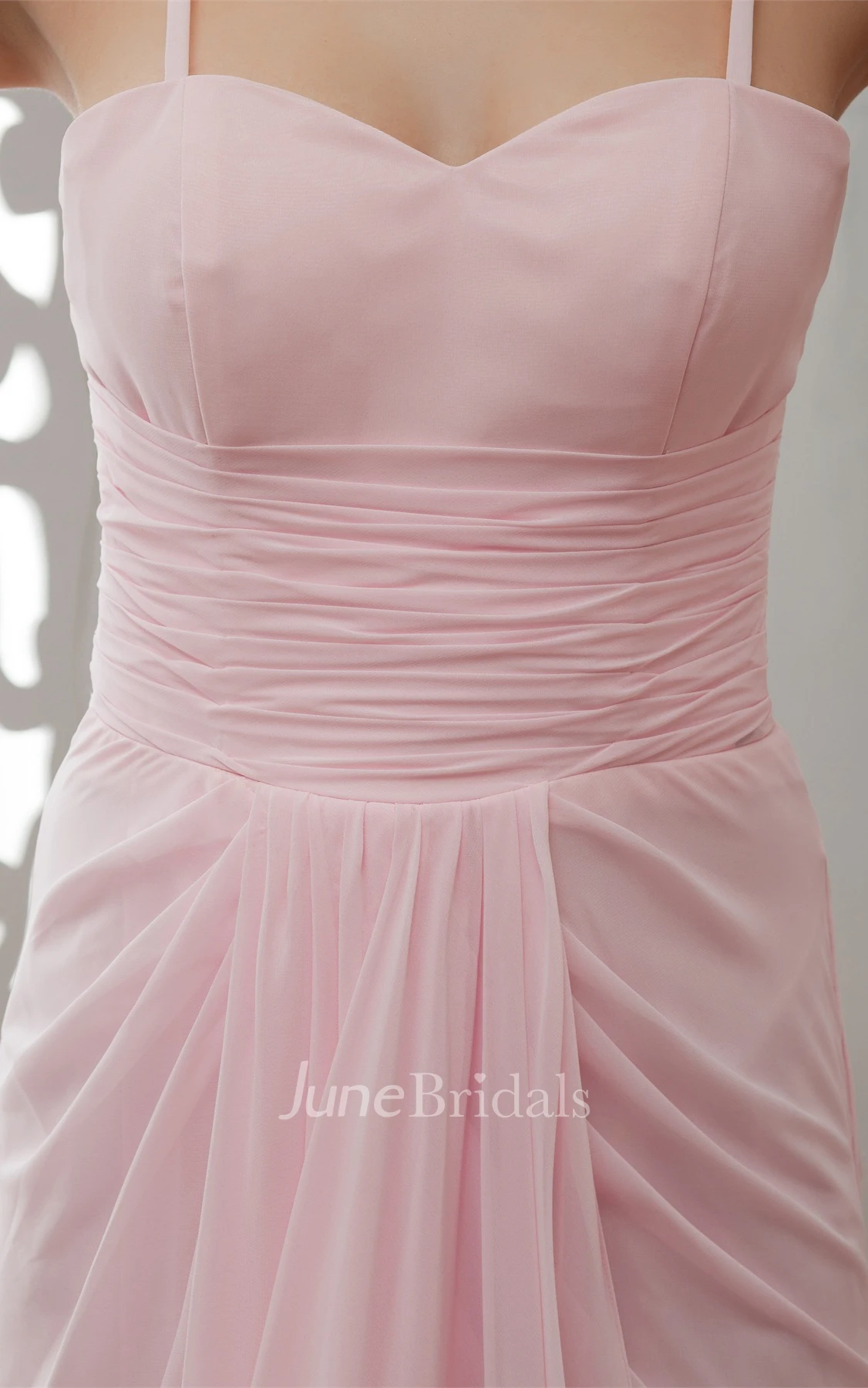 Spaghetti-Strap Chiffon Long Dress with Pleats and Sweep Train